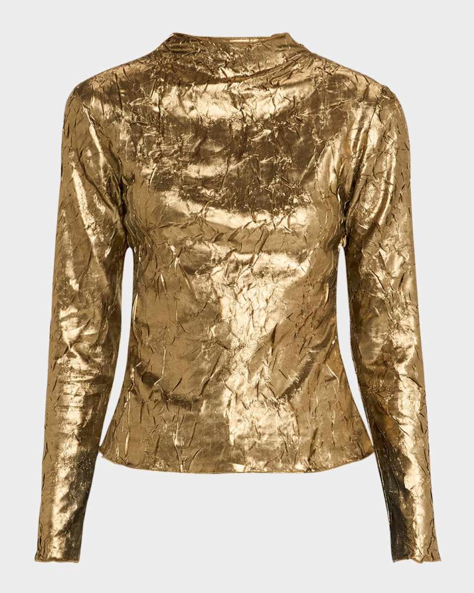 Metallic Cut-Out Long-Sleeve Top